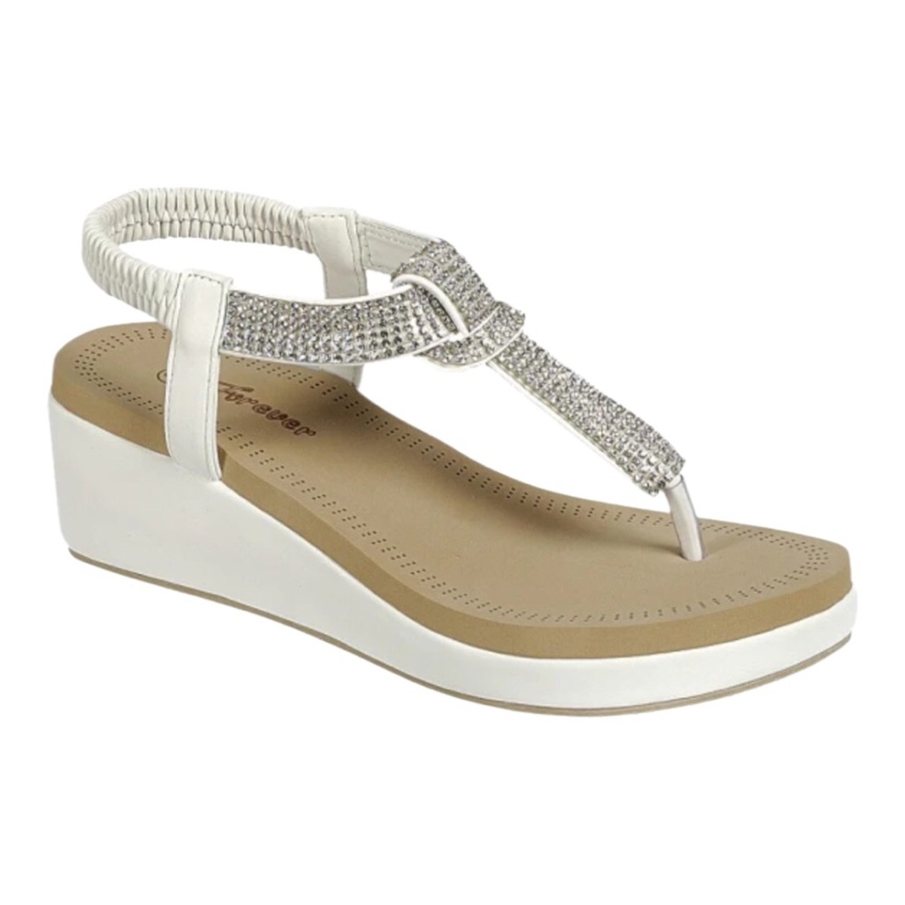 Forever Link Mature-76 wedge thong sandal in white Size 8.5